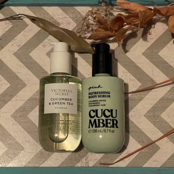 Victoria's Secret Cucumber & Green Tea Body Oil, PINK Body Serum, NEW! - Picture 1 of 7